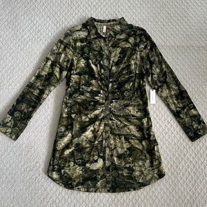 Anthropologie Pilcro Ruched Corduroy Shirt Dress Green 16 NWT Fall Winter Casual